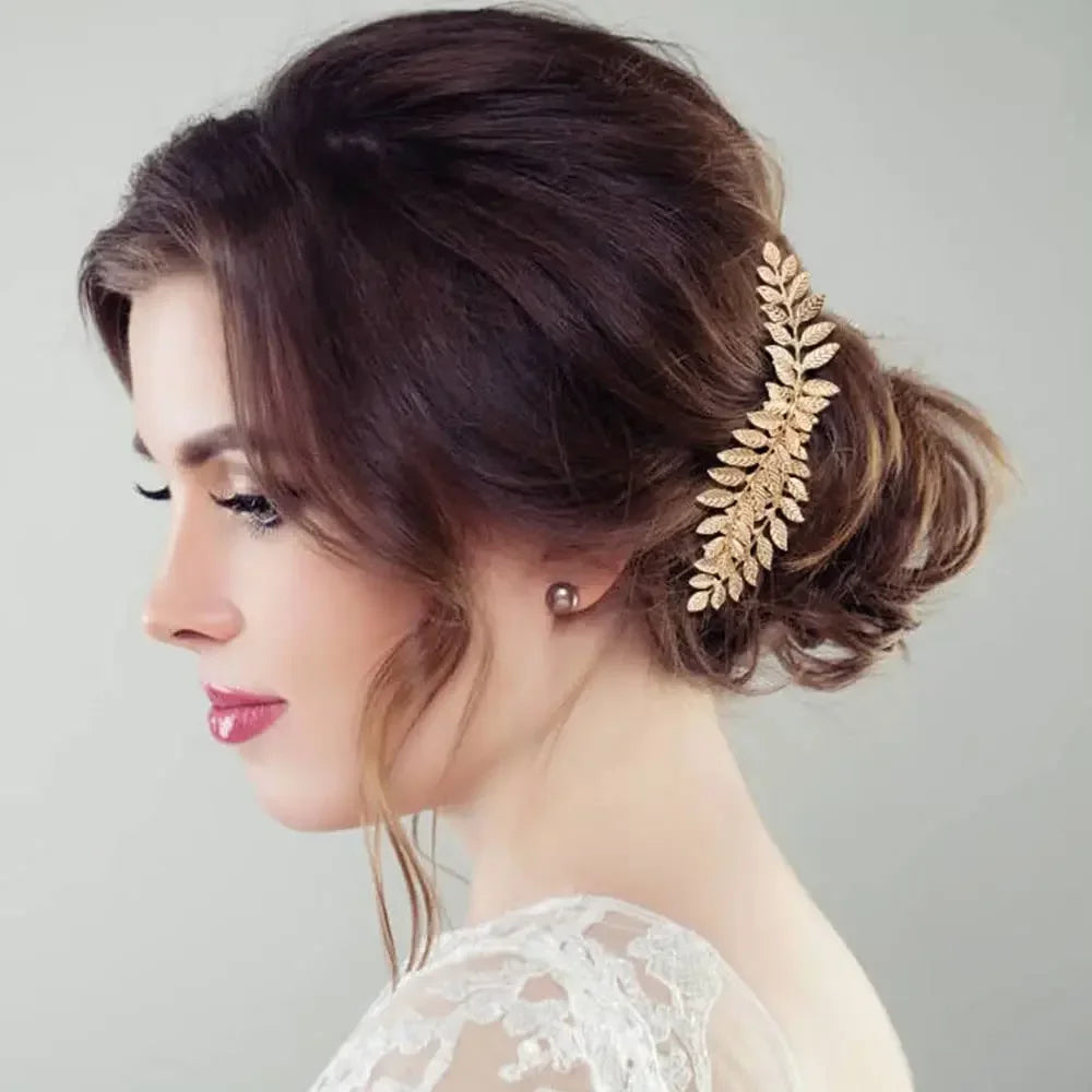 Gold Leaf Bridal Hair Accessory Set - 36 Pack of Pearl Combs, Rhinestone Pins, and Spiral Clips