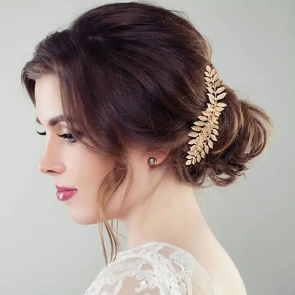 Gold Leaf Bridal Hair Accessory Set - 36 Pack of Pearl Combs, Rhinestone Pins, and Spiral Clips