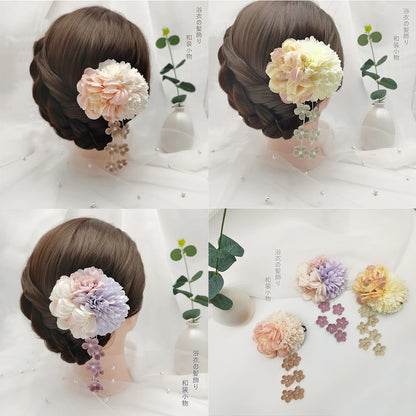 Japanese Handmade Fabric Flower Kimono Hairpin with Tassel for Weddings and Festivals