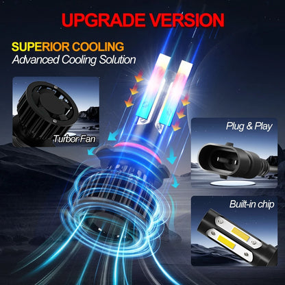 LED Headlamp H4 25000LM 200W Hi Lo Beams Car Fog Lamp Bulb 6000K 8000K 12V 4 Sided LED COB Chip 360 Degree Lighting