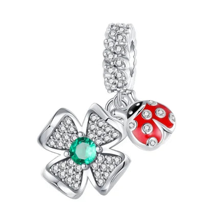 925 Sterling Silver Lucky Four Leaf Clover And Horseshoe Charms With Green Zircon For Bracelet Necklace Earrings