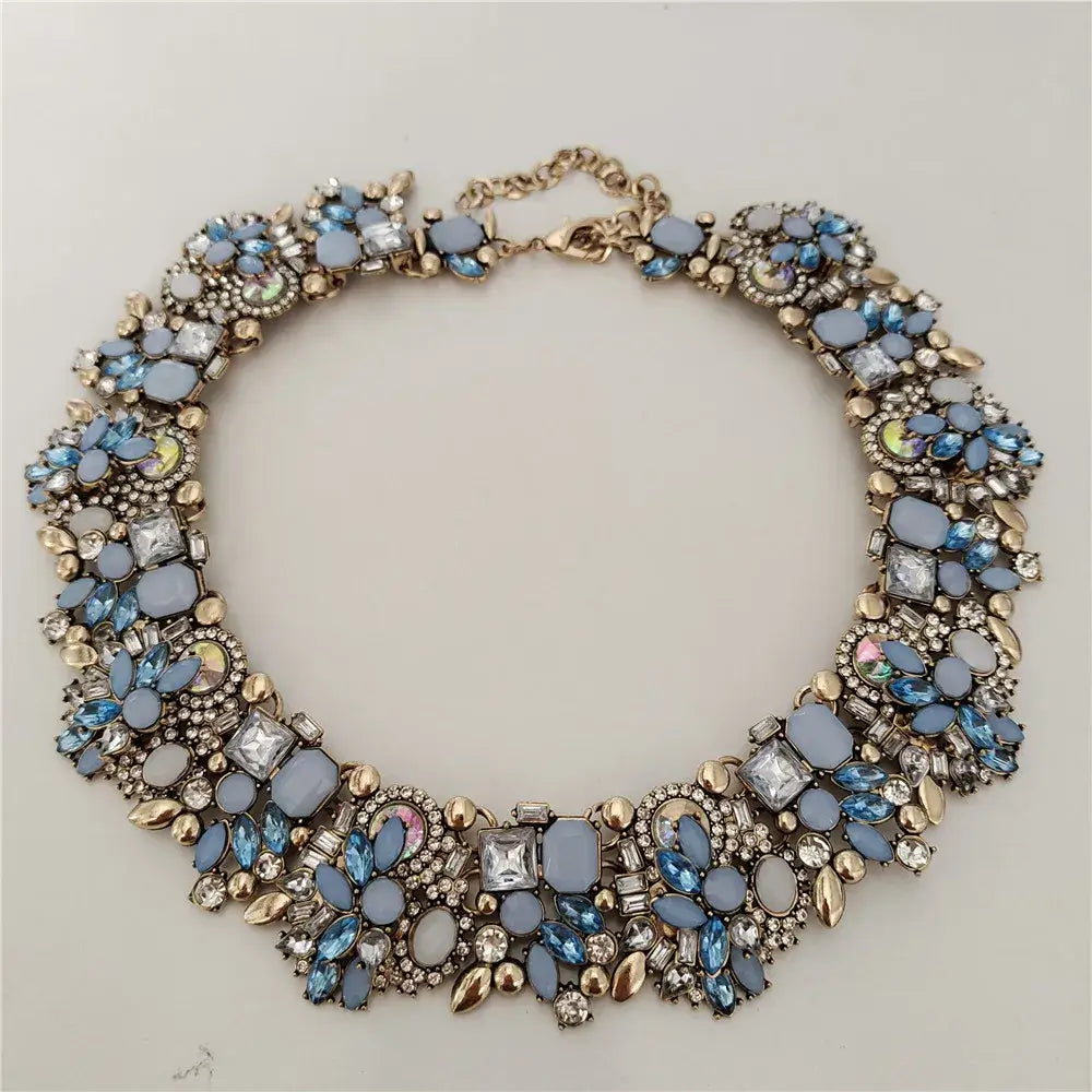 Indian Ethnic Crystal Rhinestone Necklace Earrings Set for Bridal 2024 Jelly Blue