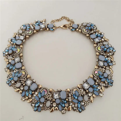 Indian Ethnic Crystal Rhinestone Necklace Earrings Set for Bridal 2024 Jelly Blue