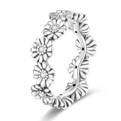 Silver Plated Luxury Stackable Ring with Real Infinite Flower Daisy Design for Women Engagement and Wedding Parties KTR095