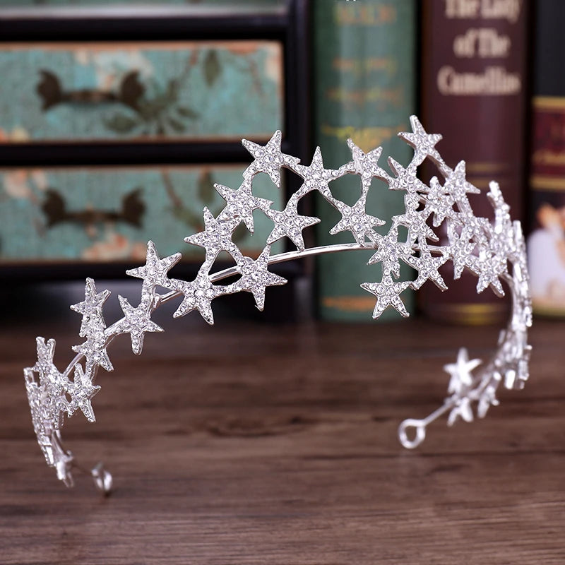Elegant Rhinestone Star Crystal Bridal Tiara for Weddings and Parties