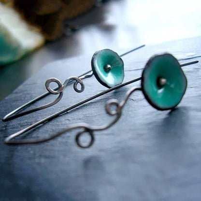 Asymmetric Bronze Red Blue Stone Drop Earrings for Women - Ethnic Statement Jewelry Gift