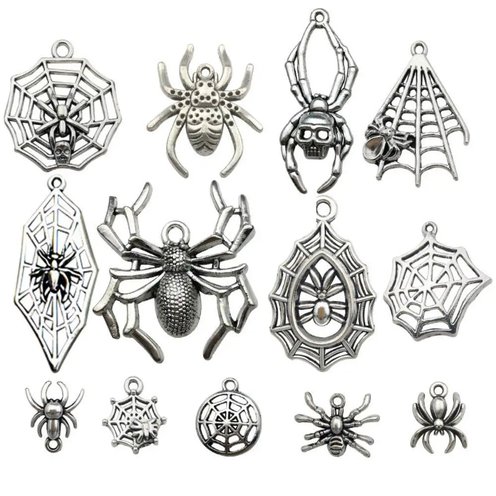 Antique Silver Spider Charms Set for DIY Halloween Jewelry Crafting