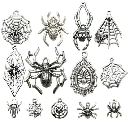 Antique Silver Spider Charms Set for DIY Halloween Jewelry Crafting
