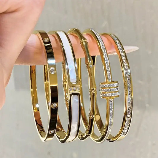 Titanium Steel Gold Silver Color Bangles for Women and Girls