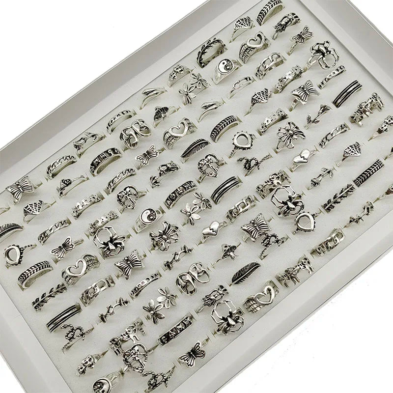 30pcs Alloy Finger Rings Set Trendy Floral and Animal Designs for Women mix size(15mm-19mm) 30pcs style 1 30pcs