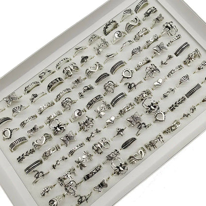 30pcs Alloy Finger Rings Set Trendy Floral and Animal Designs for Women mix size(15mm-19mm) 30pcs style 1 30pcs