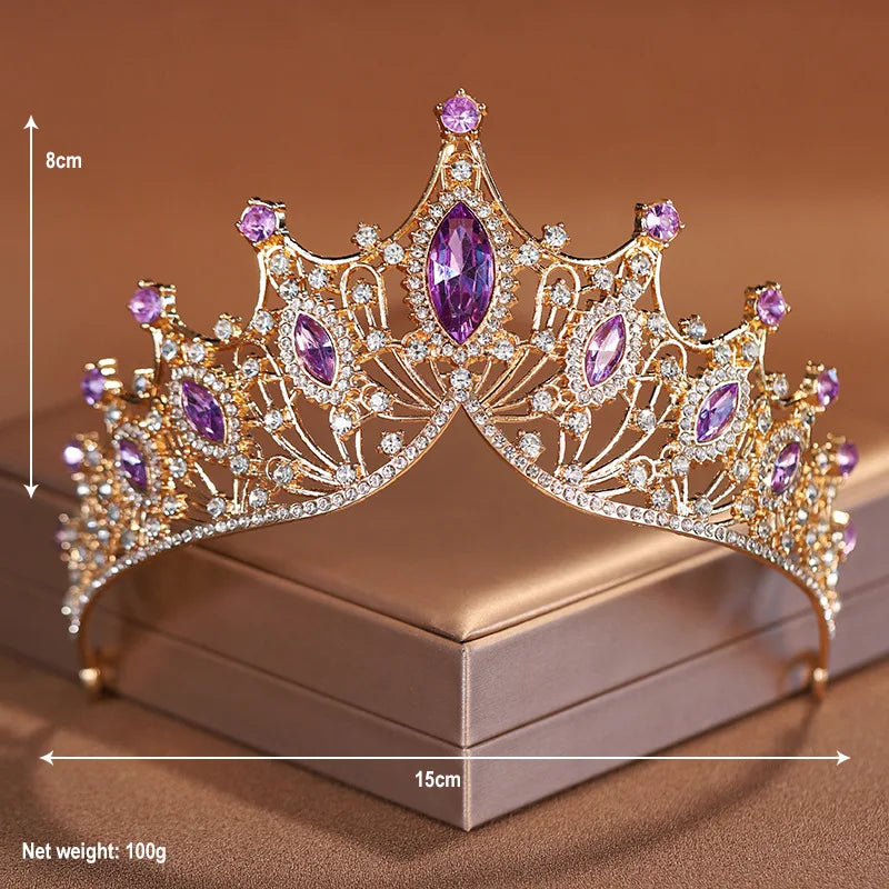 Bridal Elegance Crystal Tiara - Dazzling Silver Crown for Weddings Purple