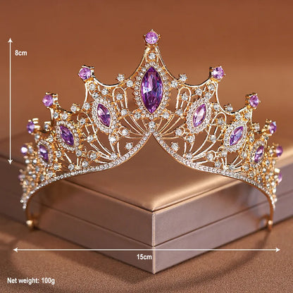 Bridal Elegance Crystal Tiara - Dazzling Silver Crown for Weddings Purple