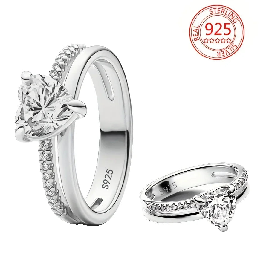 Original 925 Sterling Silver Heart Crown Bow Moon Shell Colorful Crystal Ring for Women Fine Jewelry Gift XR185