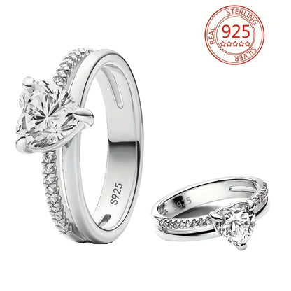 Original 925 Sterling Silver Heart Crown Bow Moon Ring with Colorful Crystal for Women Elegant Fine Jewelry Gift AMR057