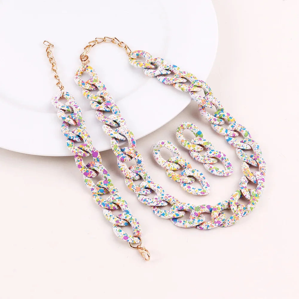 FishSheep Bohemian Candy Color Choker Necklace and Earrings Set for Women 2022 Fashion Jewelry