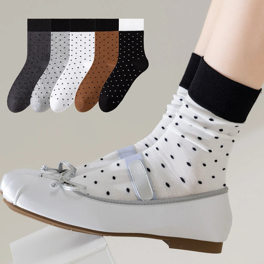 3 Pairs Women Airy Polka Dot Socks Odor Free Stretch
