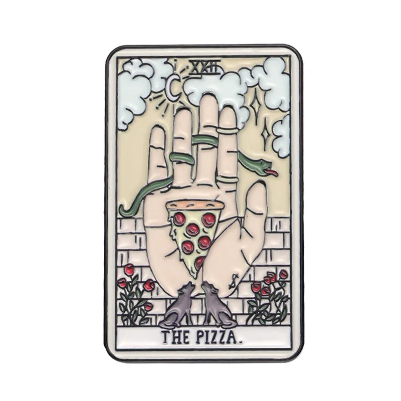 Custom Tarot Enamel Pins Set Featuring Beer Donut Wine Coffee Pizza Brooches for Unique Punk Gothic Jewelry Gifts