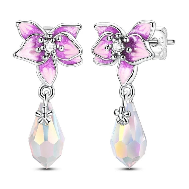 925 Sterling Silver Colorful Butterfly Heart Flower Starfish Bow Geometry Stud Earrings for Women Gift Jewelry Accessories