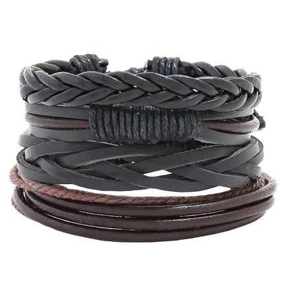 ZORCVENS Men's Handmade Braided Leather Bracelet Set - Vintage Black Punk Fashion Gift