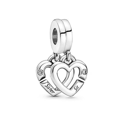 925 Sterling Silver Golden Heart Star Beads Charms for DIY Bracelet and Necklace Gift for Women Mother and Sister