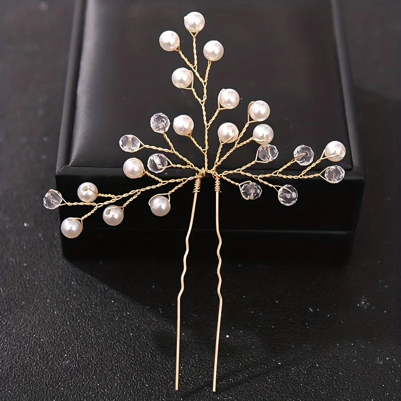 Elegant Pearl Rhinestone Flower Hair Pins for Women Wedding Accessories