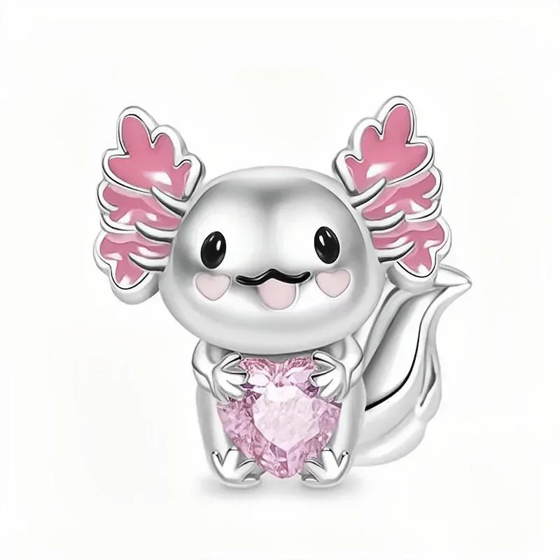 Romantic 925 Sterling Silver Pink Lipstick Heart Bow Rose Flower Zircon Charm Bead for DIY Bracelet Jewelry Gift
