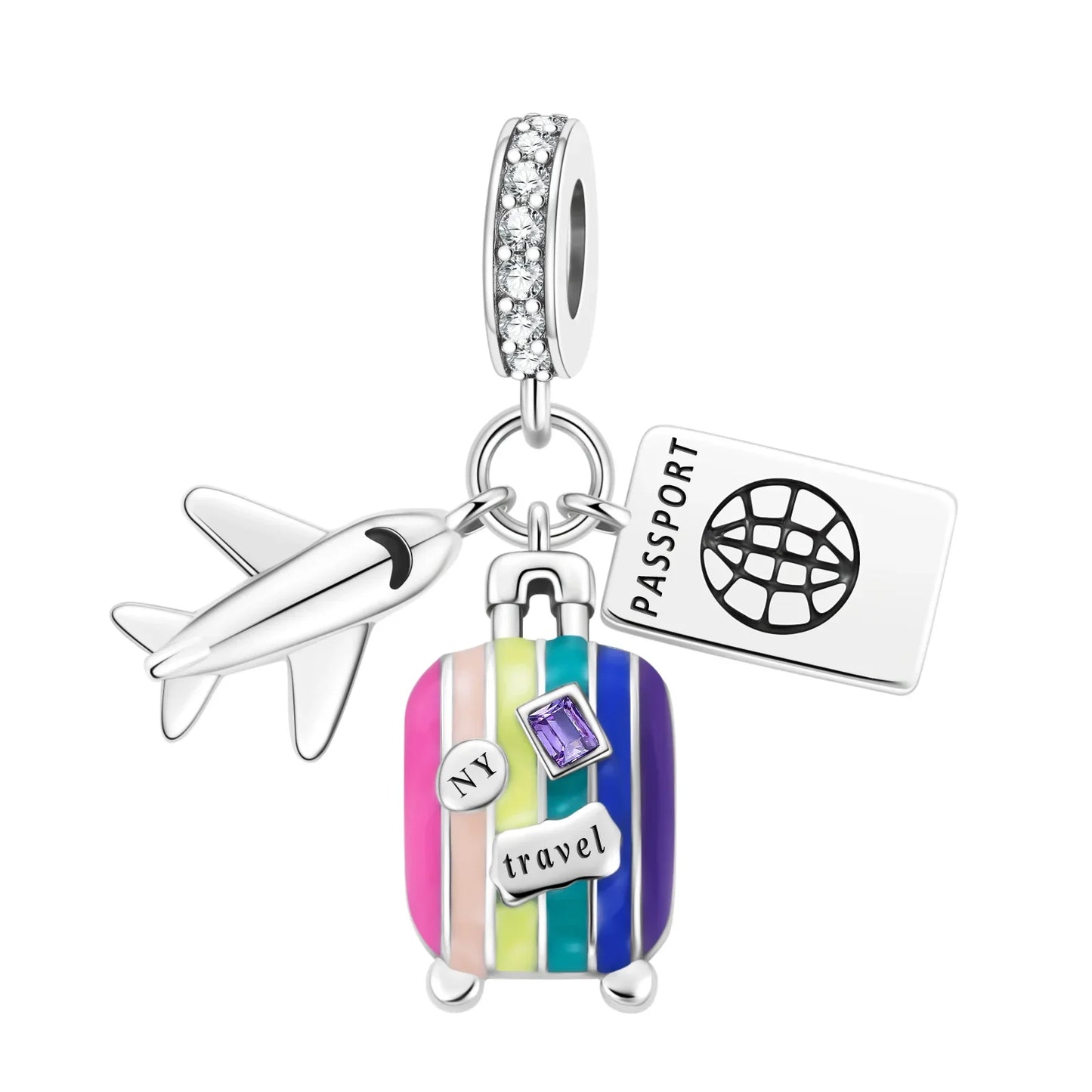 Original 925 Sterling Silver Blue Zircon Space Charms Aircraft Planet Astronaut Beads for DIY Necklace and Bracelet Jewelry Gift