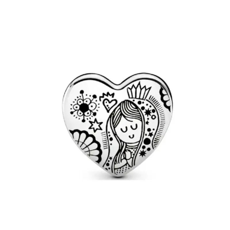 Exquisite 925 Silver Heart-Shaped Pendant with Bow and Moon Beads for DIY European Bracelets