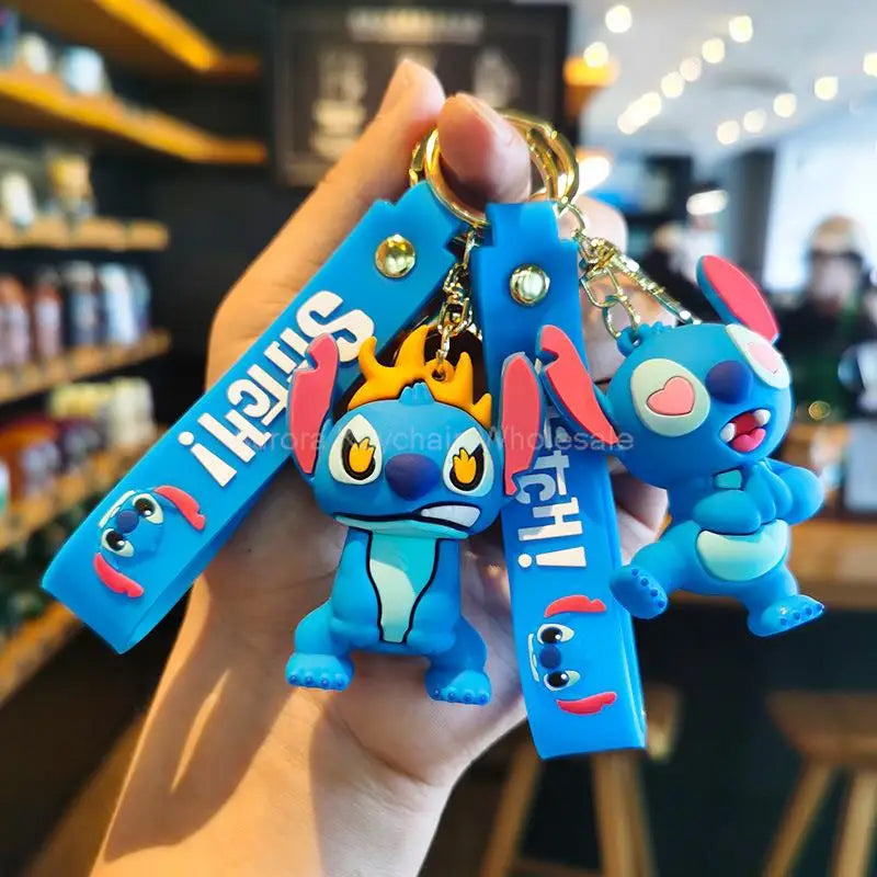 Kawaii Anime Disney Keychain Set Featuring Mickey Mouse, Minnie, Lilo & Stitch