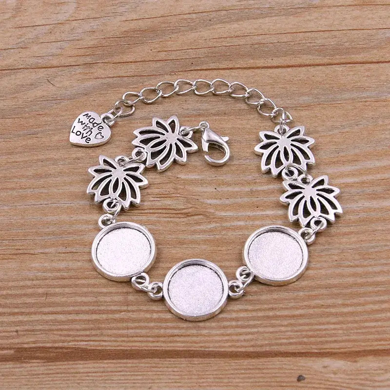 1Pc Metal Zinc Alloy Round Bracelet Findings in 2 Colors and 15 Styles 8-Antique silver 12mm
