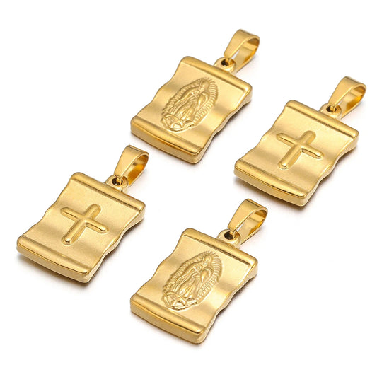 Vintage Stainless Steel Madonna Cross Charms for DIY Jewelry Making - Set of 5