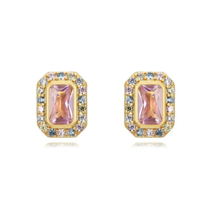 925 Sterling Silver Tiny Stud Earrings Colorful Crystal Luxury Jewelry LN1133-1
