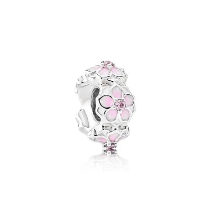 925 Sterling Silver Pink Flower Balloon Coffee Cup Charm Beads for DIY Bracelets Perfect Gift for Women AMC0092