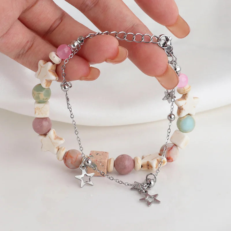 Handmade Star Double Layer Cream Beaded Bracelet for Women