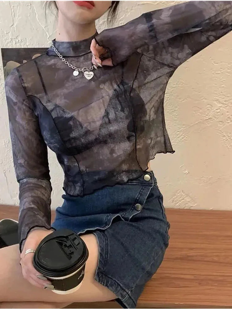 Dozw Tie Dye Cropped Top Women Sun Proof Long Sleeve