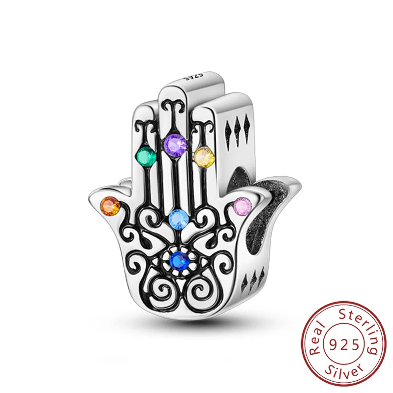 925 Sterling Silver Charms Pendant Set for Bracelets Angel Devil's Eye Fatima's Hand Cross Women's Jewelry Gift KTC1268