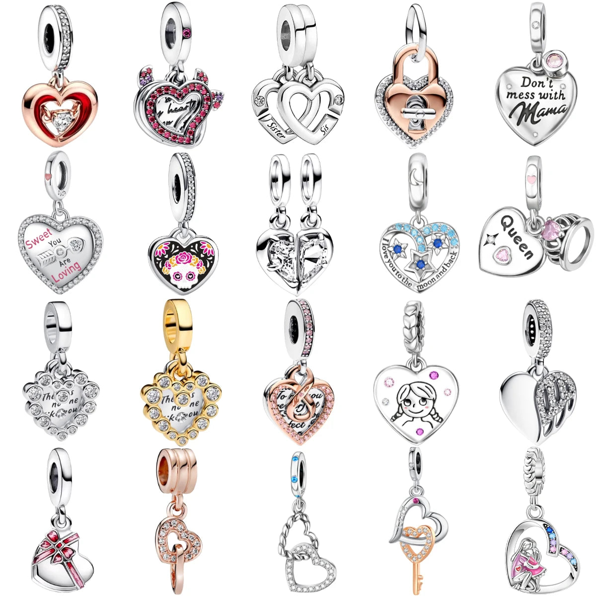 925 Sterling Silver Heart Wings Infinity Charm Gift Box Compatible with Pendant Bracelet Necklace for Ladies DIY Fine Jewelry
