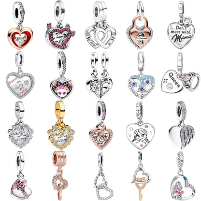 925 Sterling Silver Heart Wings Infinity Charm Gift Box Compatible with Pendant Bracelet Necklace for Ladies DIY Fine Jewelry