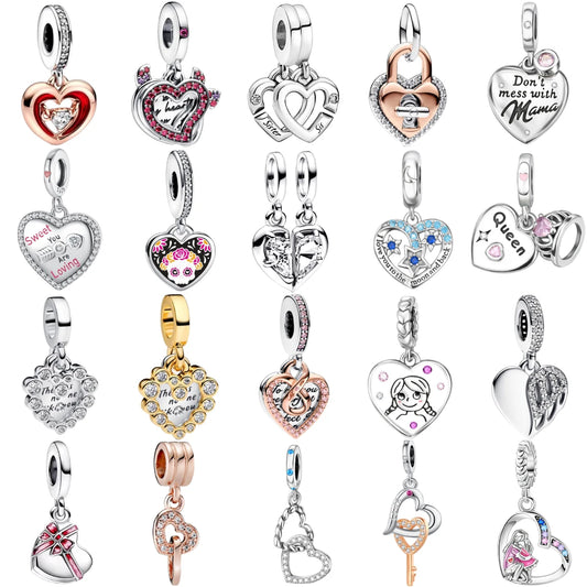 925 Sterling Silver Heart Wings Infinity Charm Gift Box Compatible with Pendant Bracelet Necklace for Ladies DIY Fine Jewelry