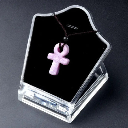 Ancient Egyptian Ankh Cross Agate Amulet Necklace Lepidolite