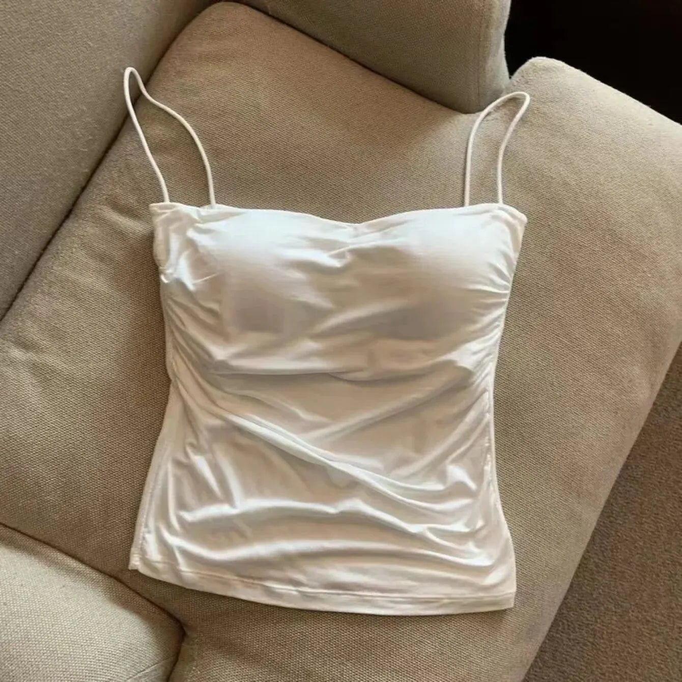 Women's Sleeveless Top Tank Underwear Fitted Camisole White Average Size