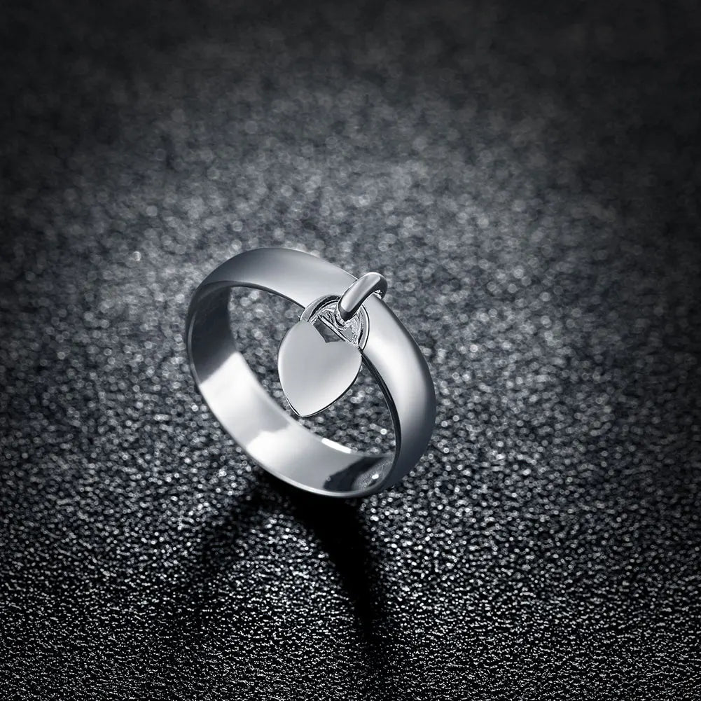 Sterling Silver Heart Lock Couple Rings for Love and Romance - Wedding and Holiday Gift