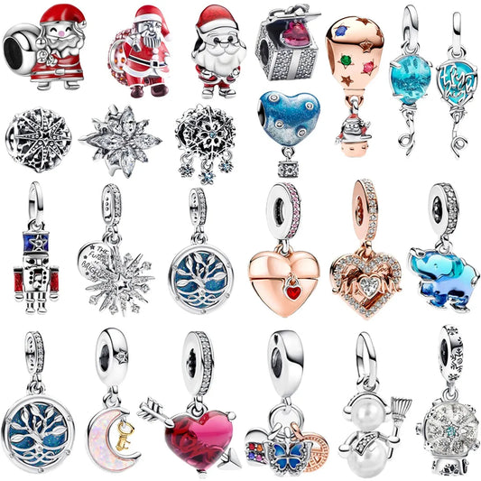 925 Sterling Silver Christmas Snowman Snowflakes and Hot Air Balloon Charms for DIY Bracelets and Necklaces Women Gift