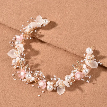 Elegant Bohemian Pearl Floral Headband for Romantic Beach Weddings