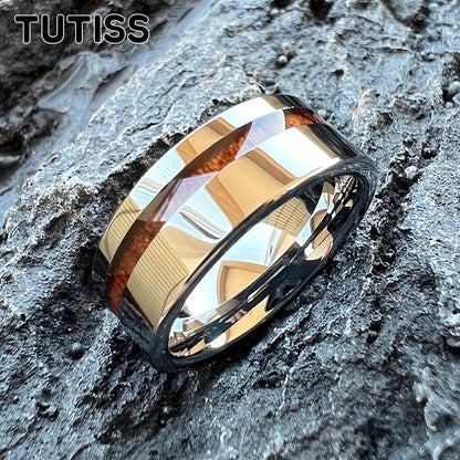 TUTISS Tungsten Couple Ring with Real Wood Inlay and Comfort Fit Wedding Band