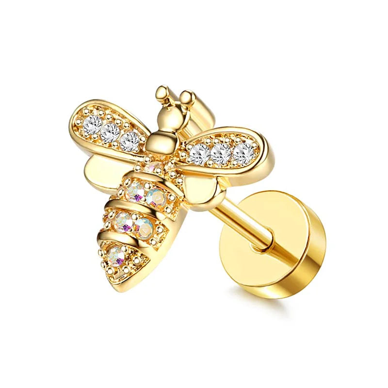 Drperfect Surgical Steel Butterfly Flower Cartilage Stud Earrings for Women with Screw-Back Design