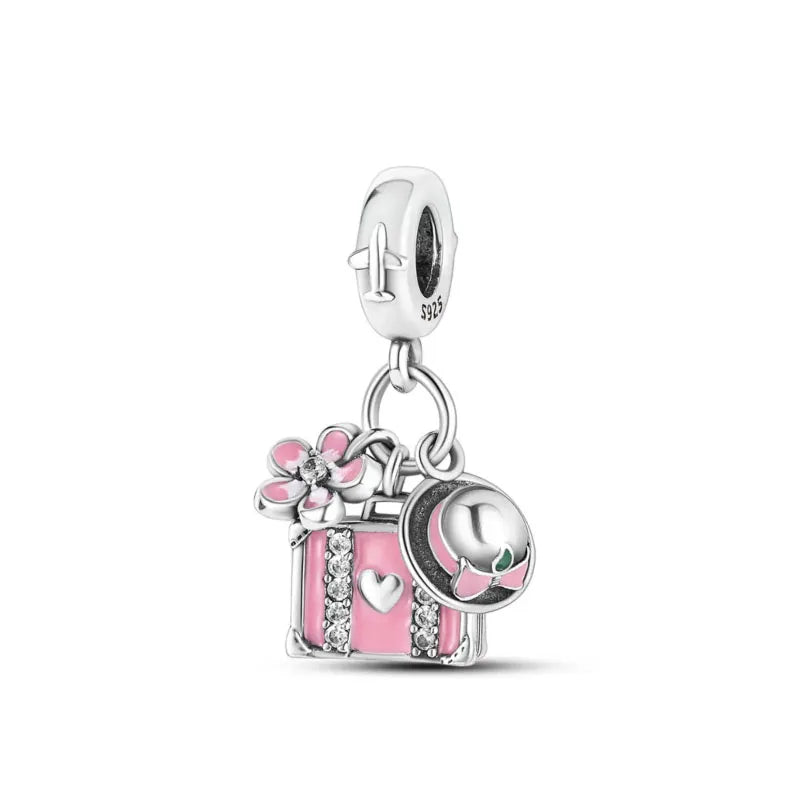 Spring Butterfly Heart Enamel Flower Charm Bead for Bracelets and Necklaces