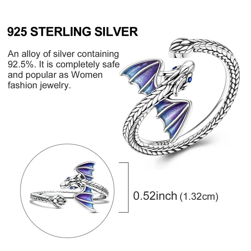 Women’s 925 Sterling Silver Dream Catcher Dragon Ring with Sun Zircon Heart Design KTR309