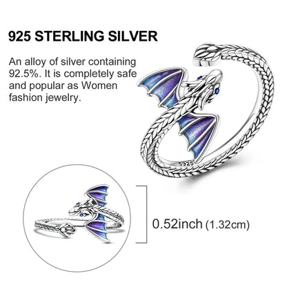 Women’s 925 Sterling Silver Dream Catcher Dragon Ring with Sun Zircon Heart Design KTR309